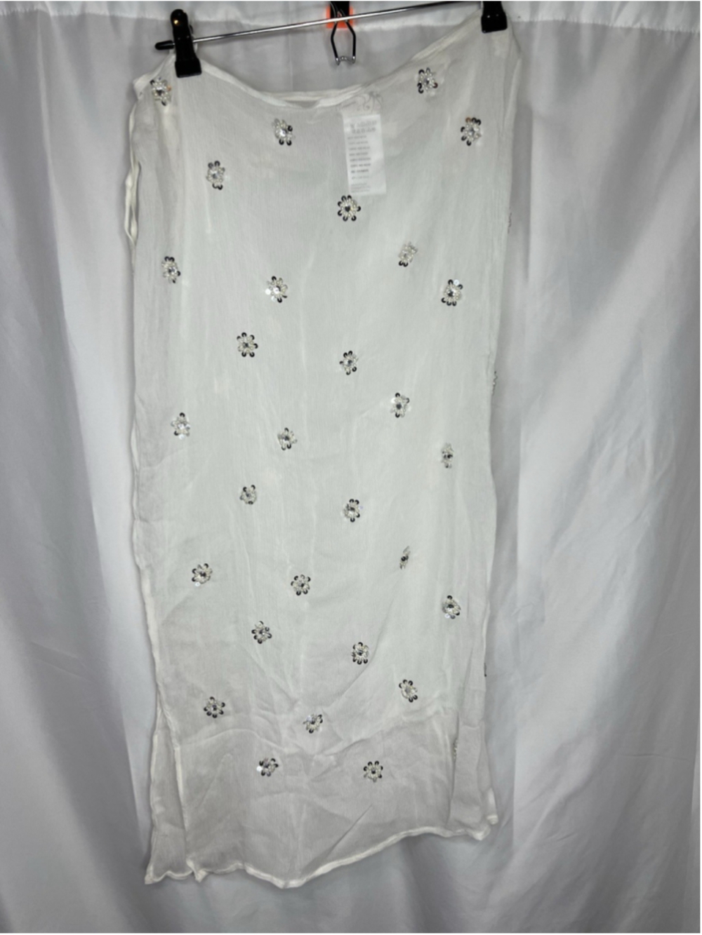 Free People Beaded Embellished Apron Sarong White One Size Sheer Cover Up Vacay - Picture 3 of 13